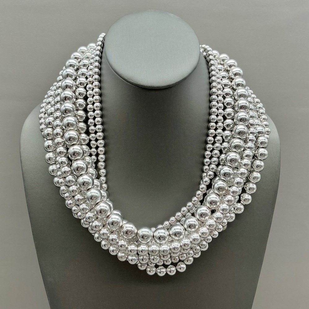 Talbots Necklace Women Silver Tone Multi Strand Beaded Statement Jewelry Chunky